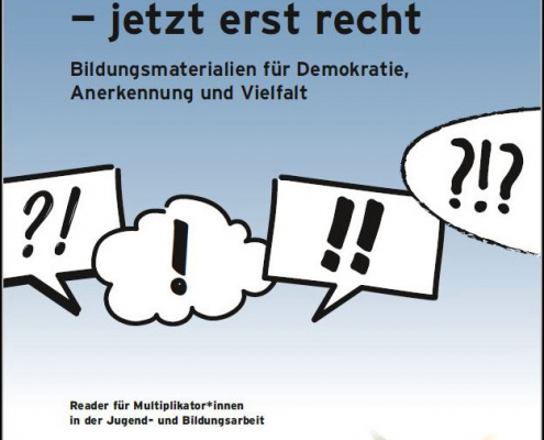 Cover des neuen Readers der Vielfalt-Mediathek zum Bundesprogramm „Demokratie leben!“