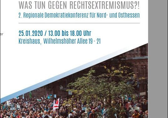 Cover-Ausschnitt Flyer zur Demokratiekonferenz für Nord- und Osthessen am 25. Januar 2020